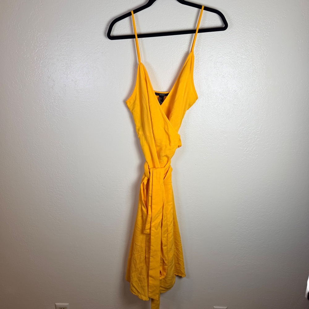 Forever 21 Women's L Mustard Yellow Full Wrap Dress Boho Bold Festival Vacation